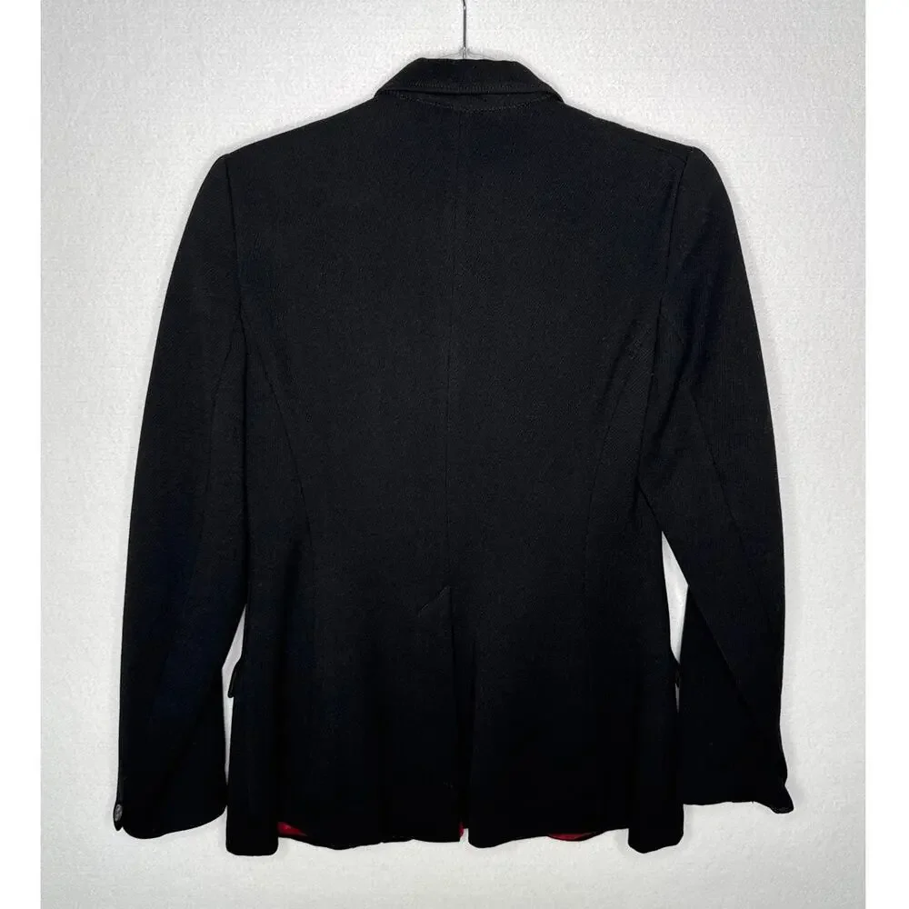 Vintage 1970s-80s Caldene Black Wool Riding Blazer Red Lined Small